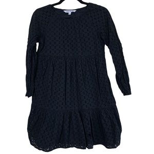 Elizabeth And James Black Eyelet Lace Peasant Boho Mini Dress Girls 16